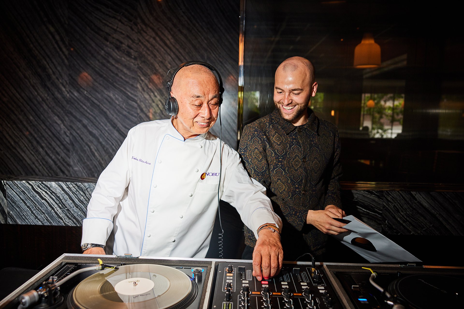 Nobu Matsuhisa and a guy DJing