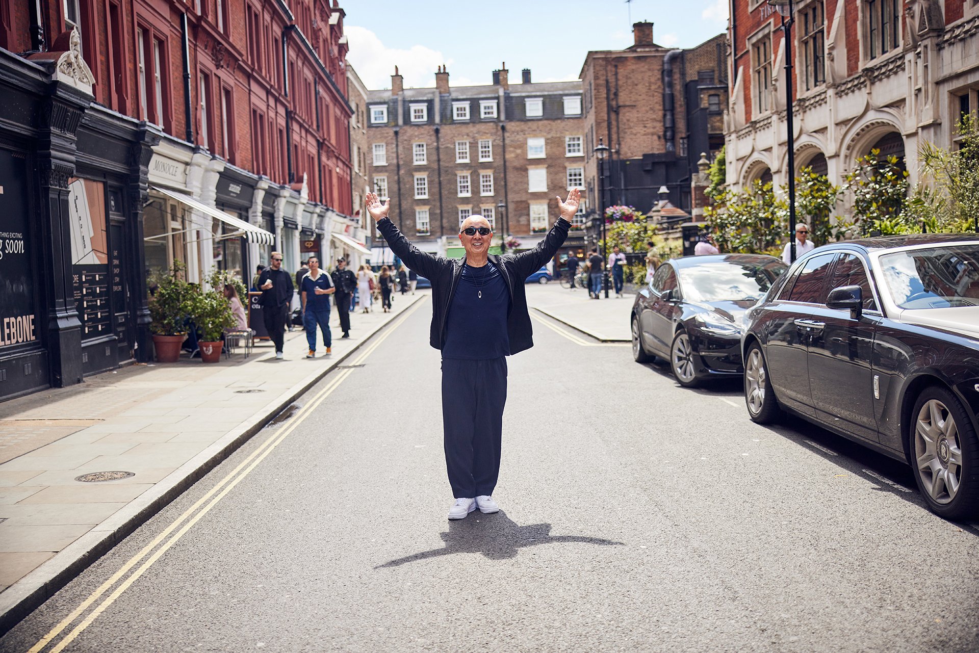 Nobu Matsuhisa taking a shot on the street