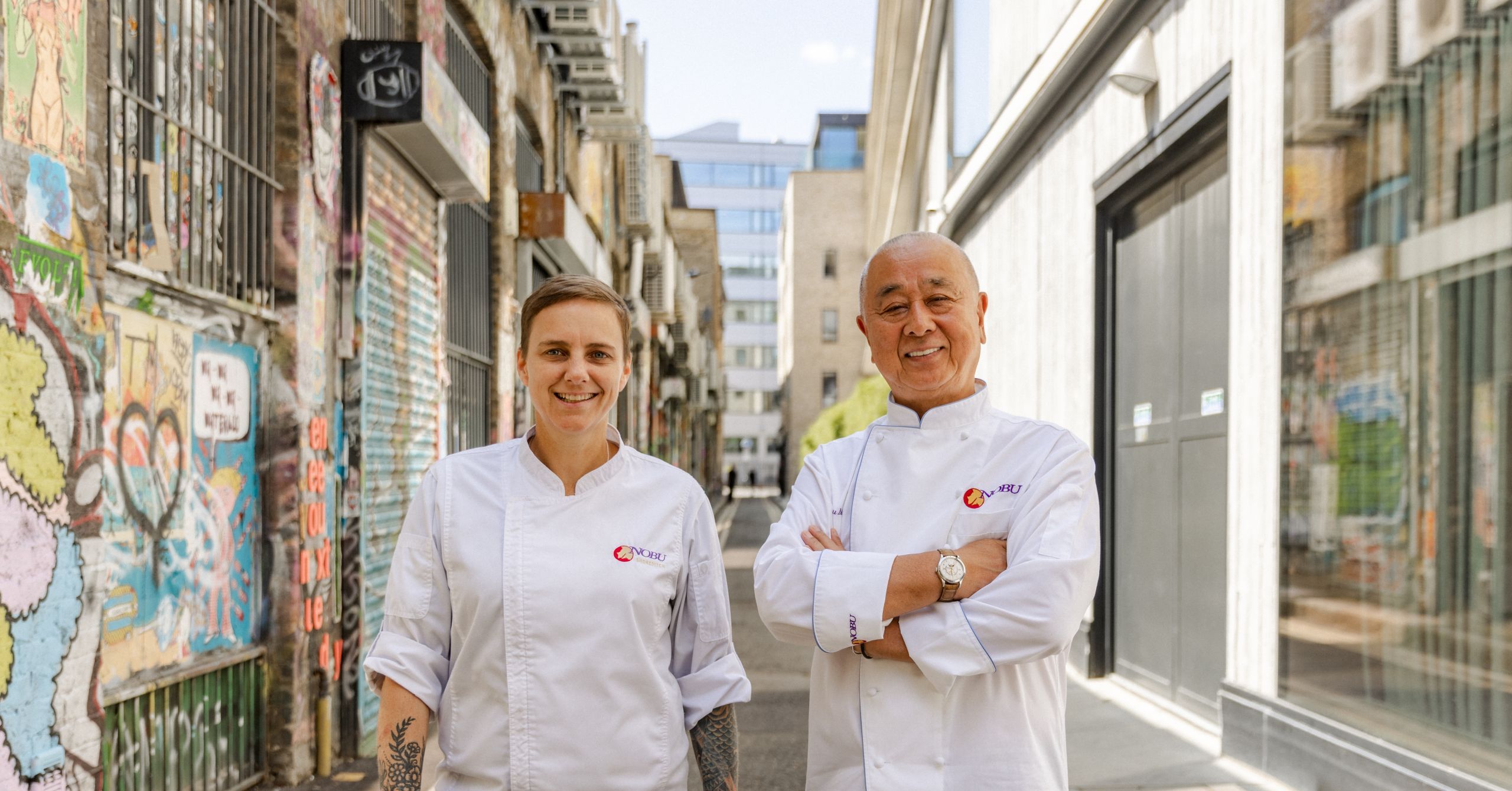 Two Chefs standing outside Nobu