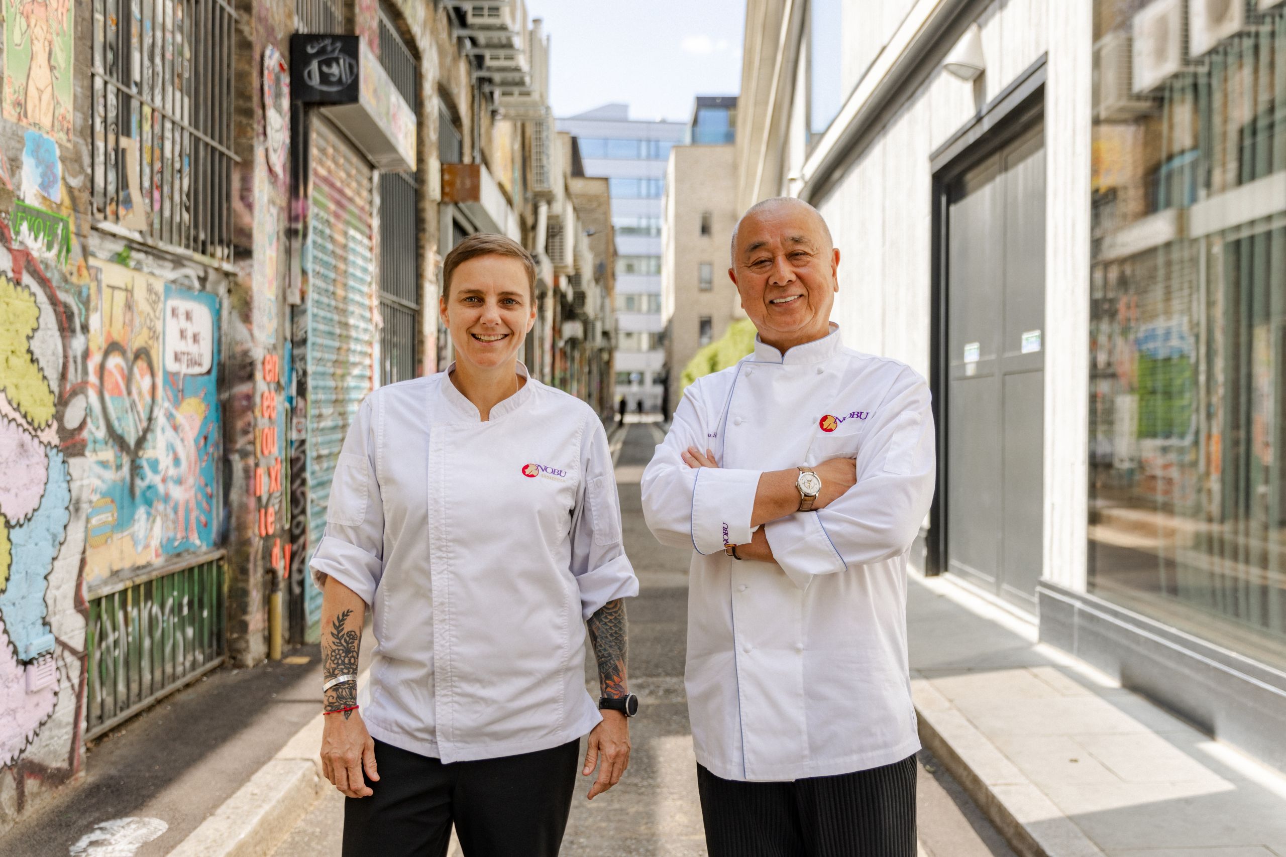 Two Chefs standing outside Nobu