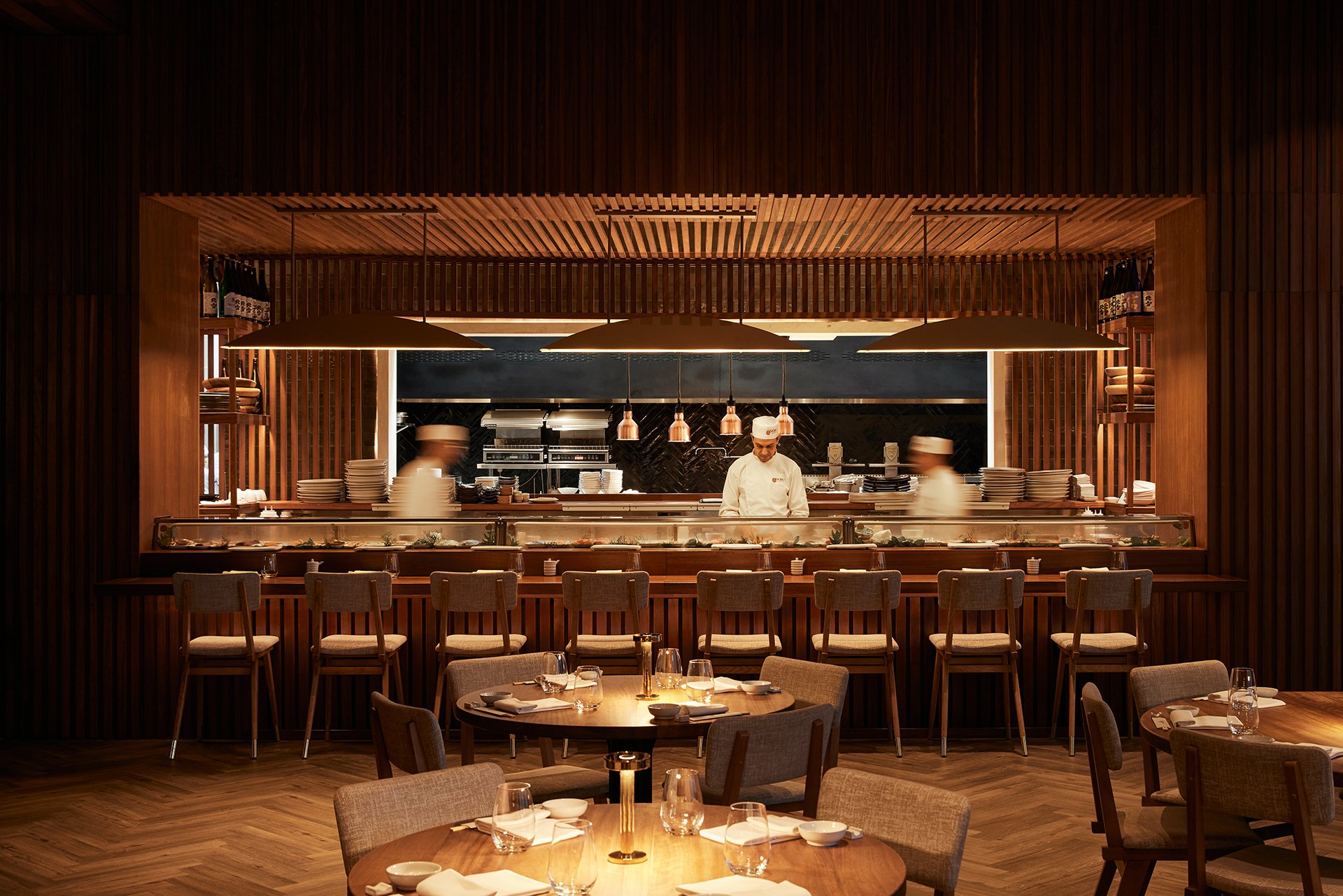 chefs at the bar table in Nobu restaurant