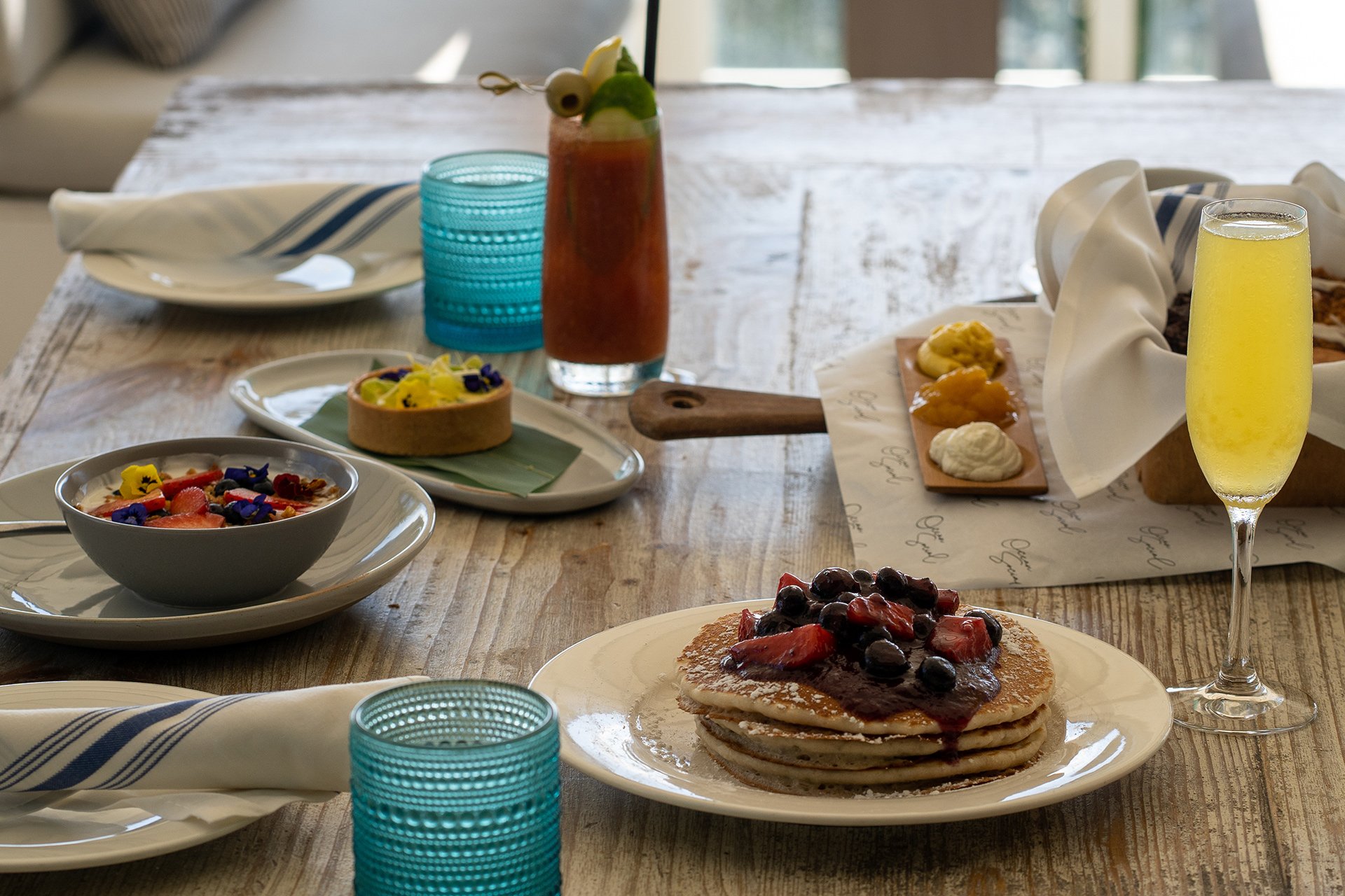 Breakfast: Pancakes, yogurt with fruit, etc.