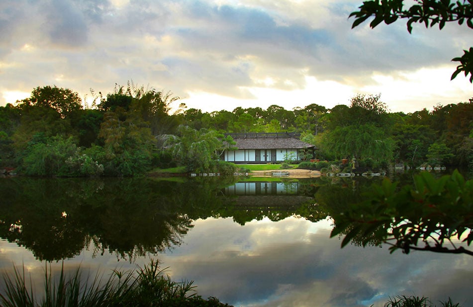 scenic view of Morikami museum with the calm pond