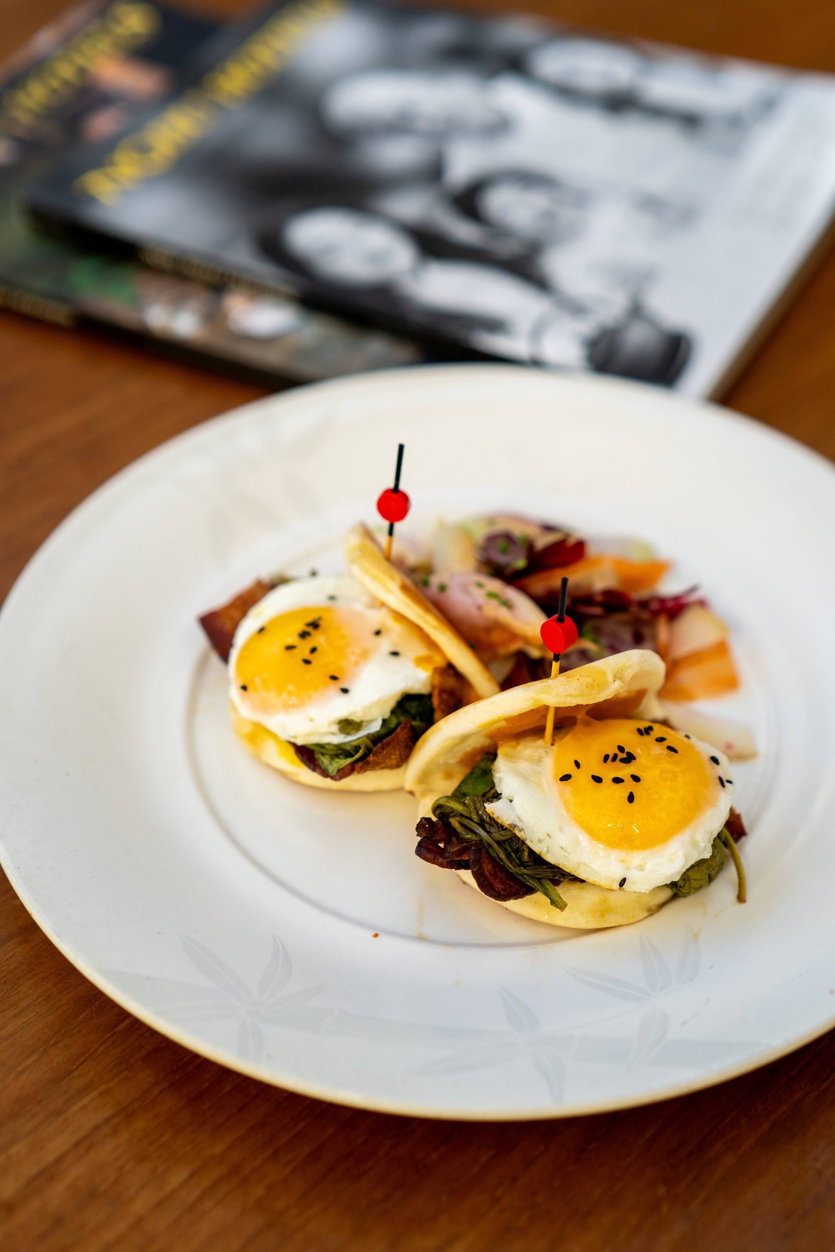 A colorful plate of food displayed on a table, showcasing a tempting meal